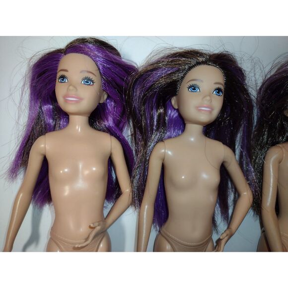 Lot of 4 Skipper Dolls Brunette Hair w/ Purple Streaks Barbie Sister Mattel 2010 - Picture 5 of 7